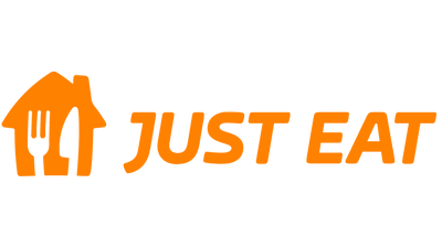 Just Eat logo with orange text and icon on a transparent background