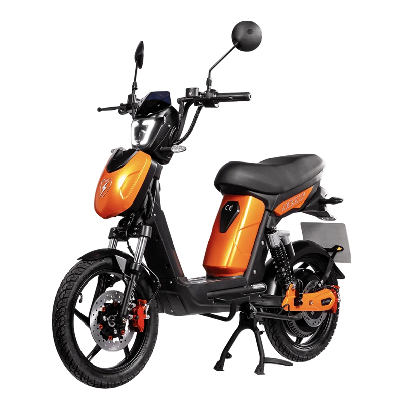 Orange and black electric scooter on a white background