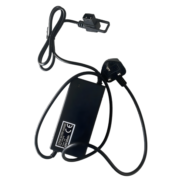 The SX-250 mains battery charger, with UK plug and battery connector